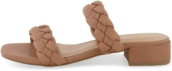 CUSHIONAIRE Women's Nan two band braided low block heel slide sandal  Memory Foam and Wide Widths Available