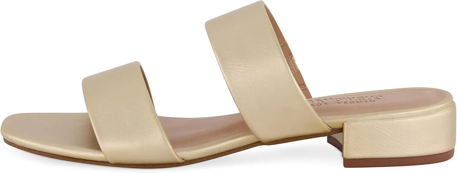 CUSHIONAIRE Women's Nolita two band low block heel slide sandal  Memory Foam and Wide Widths Available