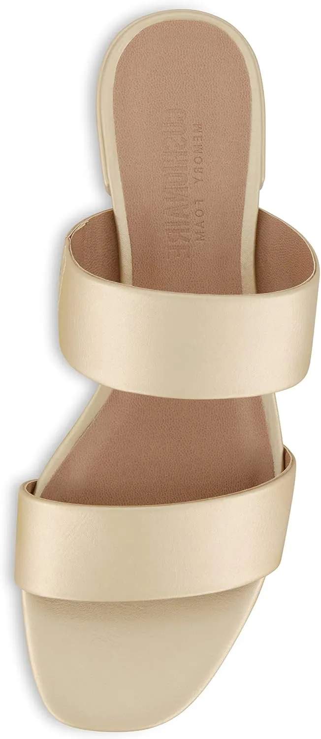 CUSHIONAIRE Women's Nolita two band low block heel slide sandal  Memory Foam and Wide Widths Available