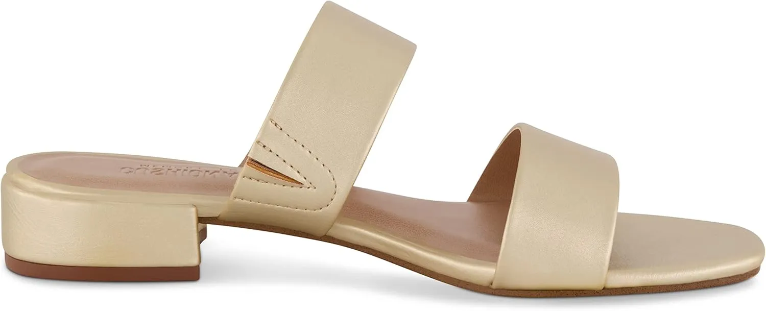 CUSHIONAIRE Women's Nolita two band low block heel slide sandal  Memory Foam and Wide Widths Available