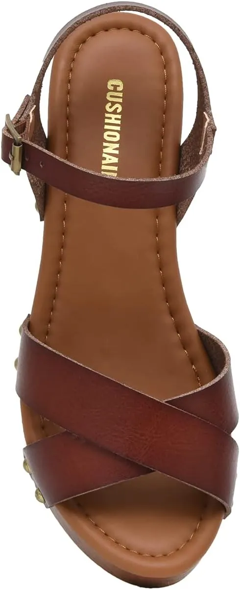 CUSHIONAIRE Women's Slate Faux Wood Sandal  Memory Foam Insole & LiteSole Technology -Wide Widths Available