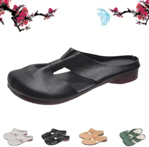 Cut Out Design Flat Mules for Women,2024 New Round Toe Flat Mules & Clogs with Bow, Casual All-Match Hollow Non-Slip Slippers