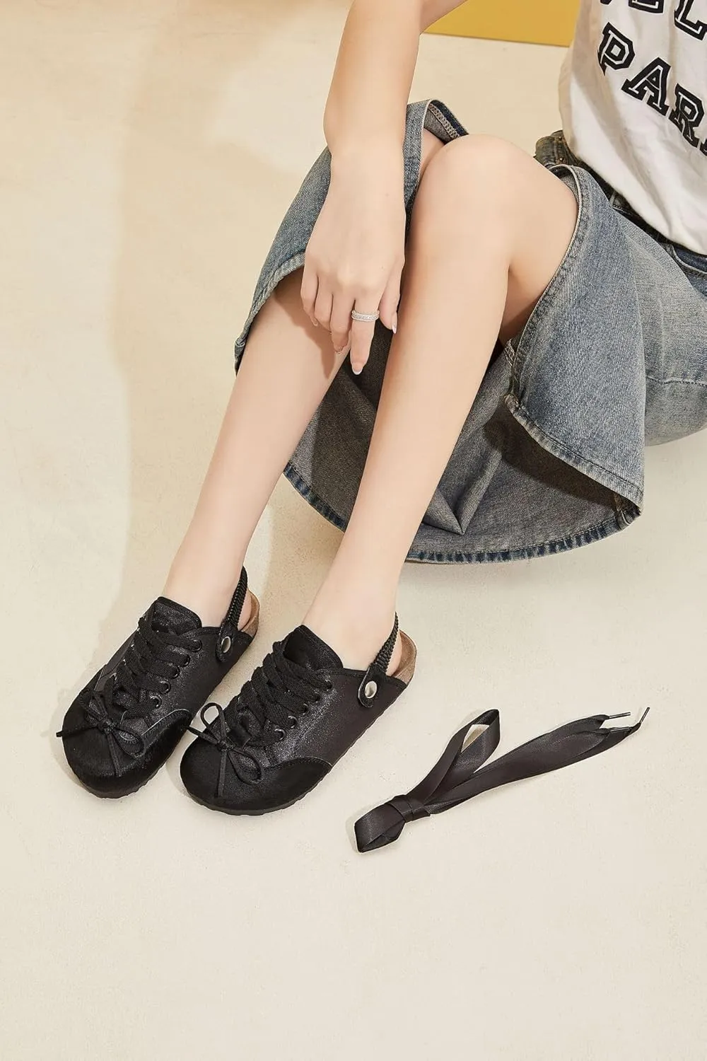 Cute Mules for Women Trendy Flats Ballet Loafers Women Girls with Cute Fashion Bow Decorated Back Strap Low Top Round Toe Shoes - Casual Comfortable Walking Lightweight Slip on All-Match Daily Wear