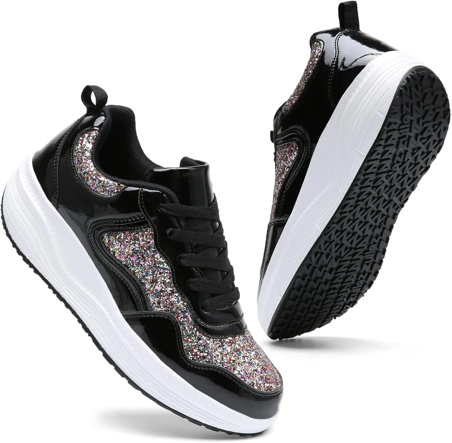 DADAWEN Women's Glitter Platform Wedge Athletic Tennis Walking Shoes Sparkly Sequin Lightweight Non Slip Casual Comfort Fashion Sneakers (Size:US5-US12)
