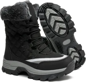 DADAWEN Women's Waterproof Winter Snow Boots Warm Faux Fur Lined Insulated Non-Slip Outdoor Lace-Up Mid Calf Booties