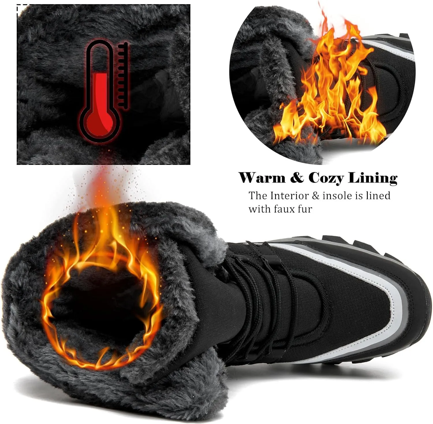 DADAWEN Women's Waterproof Winter Snow Boots Warm Faux Fur Lined Insulated Non-Slip Outdoor Lace-Up Mid Calf Booties