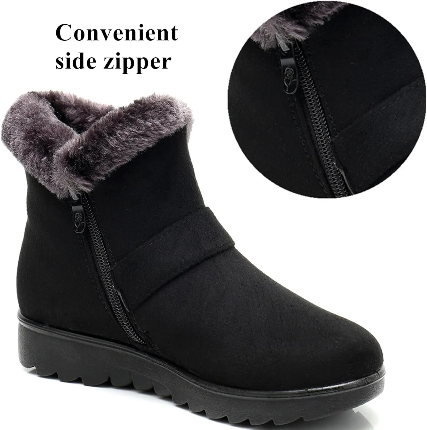 DADAWEN Women's Winter Warm Fur Lined Snow Boots Side Zipper Ankle Boots Outdoor Booties Comfortable Boots for Women