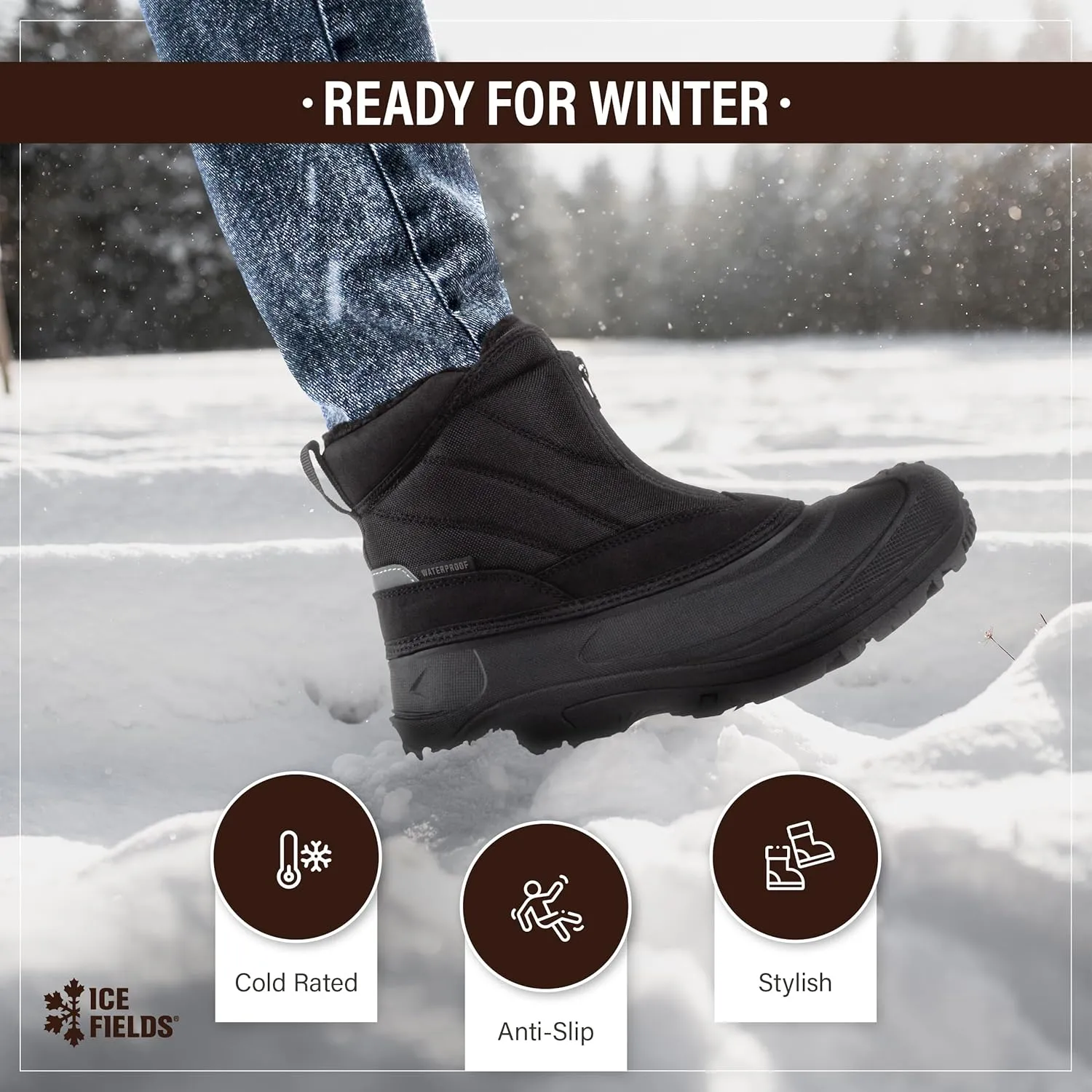Dale 3 Snow Winter Boots for Men, Warm, Insulated, Waterproof Shell, Front Zipper