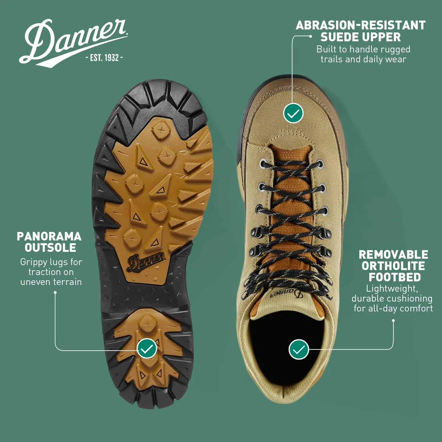 Danner Panorama 6” Waterproof Hiking Boots for Men with Rich Suede Upper, Breathable Dry Barrier, Comfort Footbed, and Traction Outsole