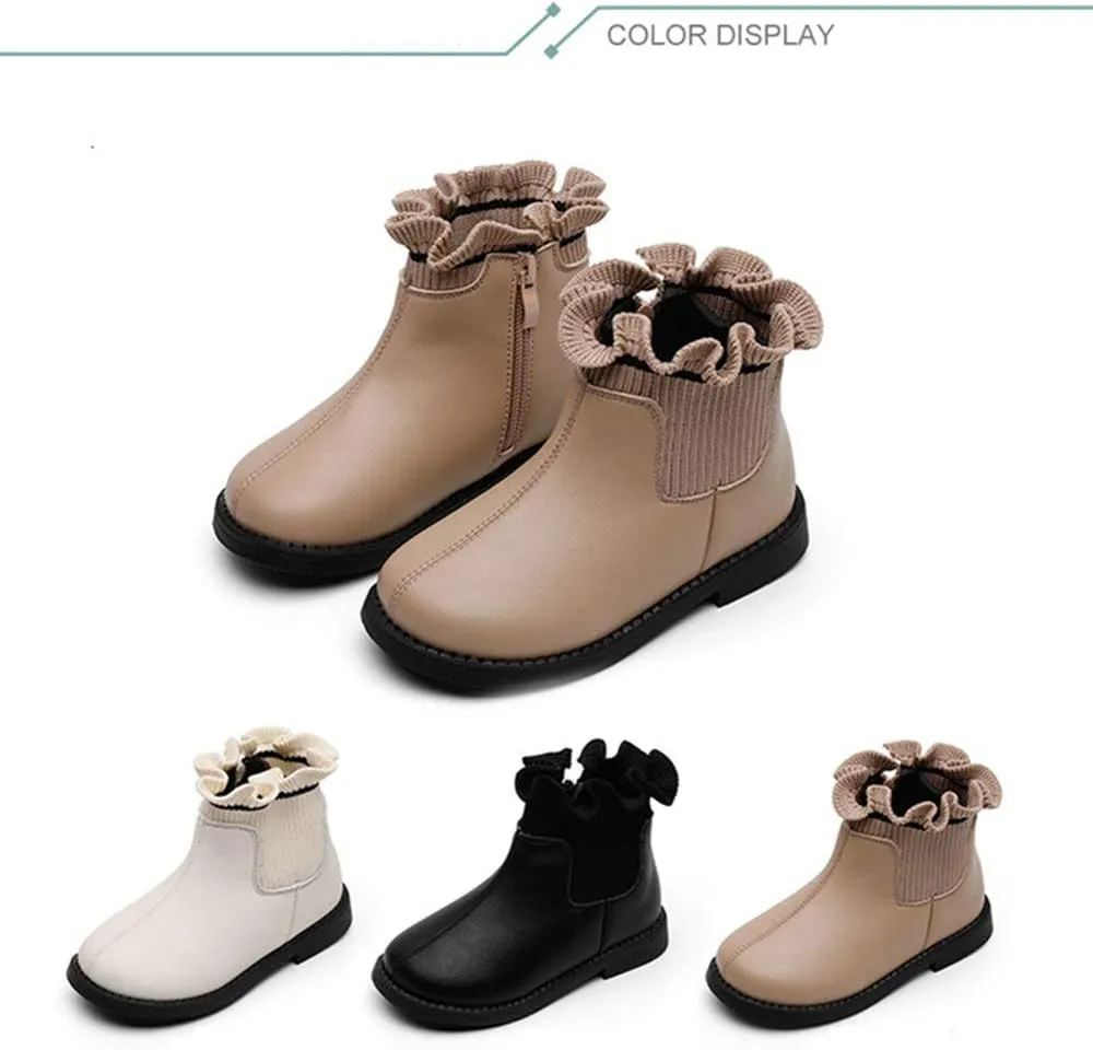 Dayiss Fashion Cute Toddler Little Girl's Boots Waterproof Ankle Short Boots Side Zipper Winter Snow Boots Warm Flat Dress Shoes