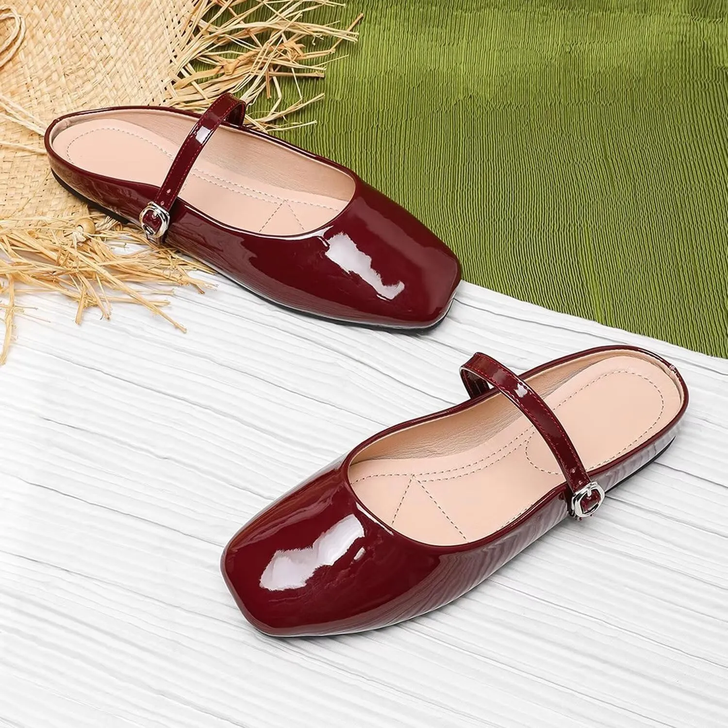 Dear Time Mules for Women Mary Janes Comfortable Flat Mules Dressy Office Slip On Slides