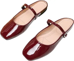 Dear Time Mules for Women Mary Janes Comfortable Flat Mules Dressy Office Slip On Slides