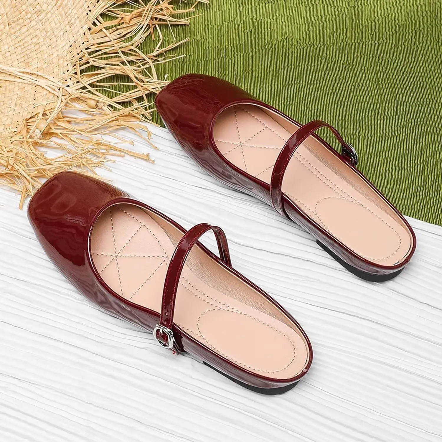 Dear Time Mules for Women Mary Janes Comfortable Flat Mules Dressy Office Slip On Slides