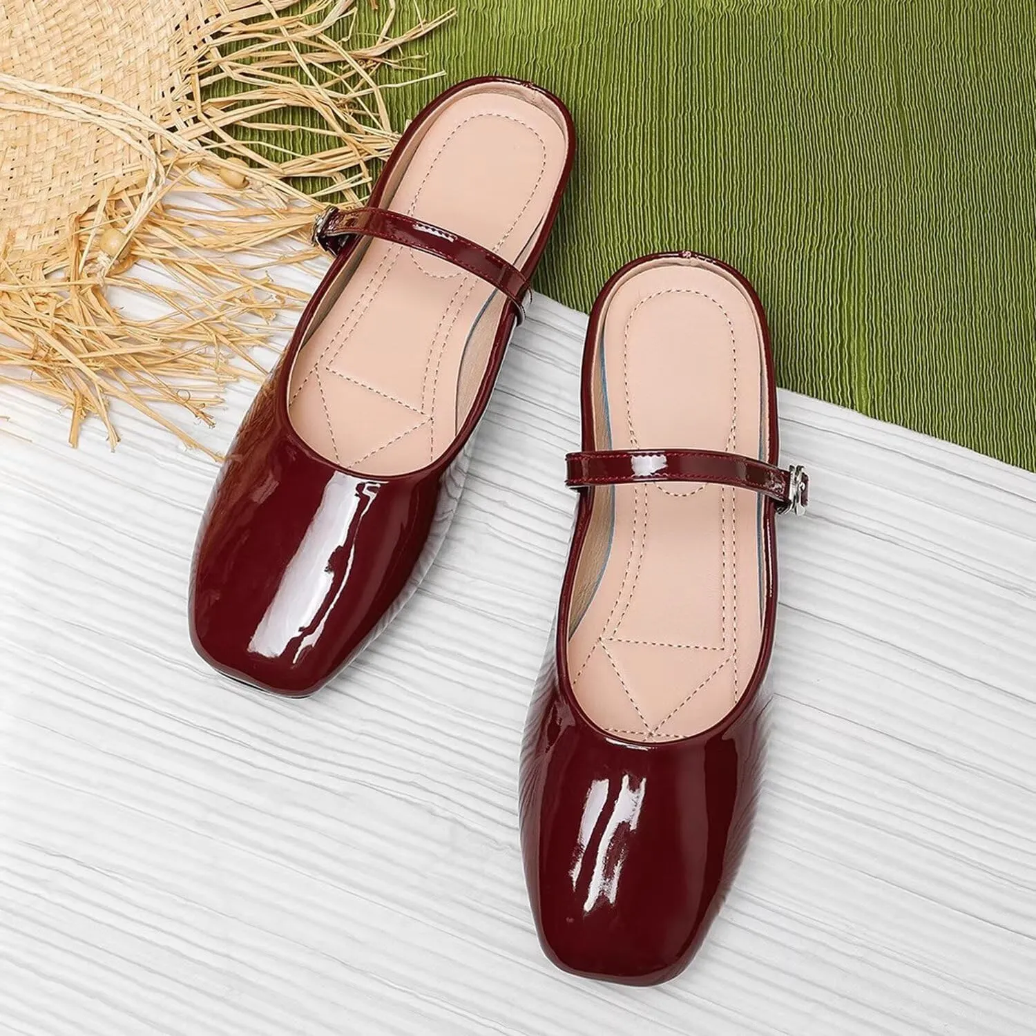Dear Time Mules for Women Mary Janes Comfortable Flat Mules Dressy Office Slip On Slides