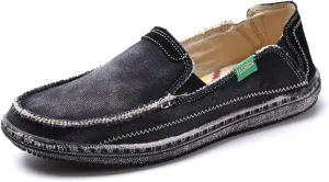 Denim Cloth Washed Loafers for Men's Vintage Slip On Round top Lightweight Casual Shoes Low Top WearResistant Elastic Band Walking Flat Slippers