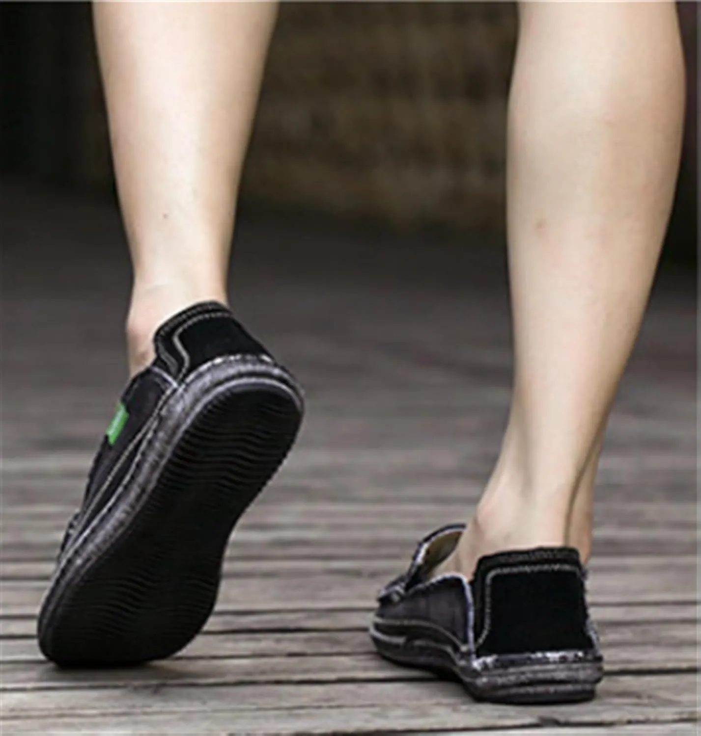 Denim Cloth Washed Loafers for Men's Vintage Slip On Round top Lightweight Casual Shoes Low Top WearResistant Elastic Band Walking Flat Slippers