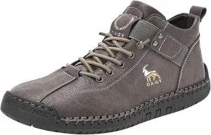 DESESE Men's Beck Shoes Waterproof Non Slip Handmade High Top Chukka Boots Slip On Loafers Vintage Hand Stitching Comfort Soft Breathable Lace-up Lightweight Fashionable Flats Oxford Shoes