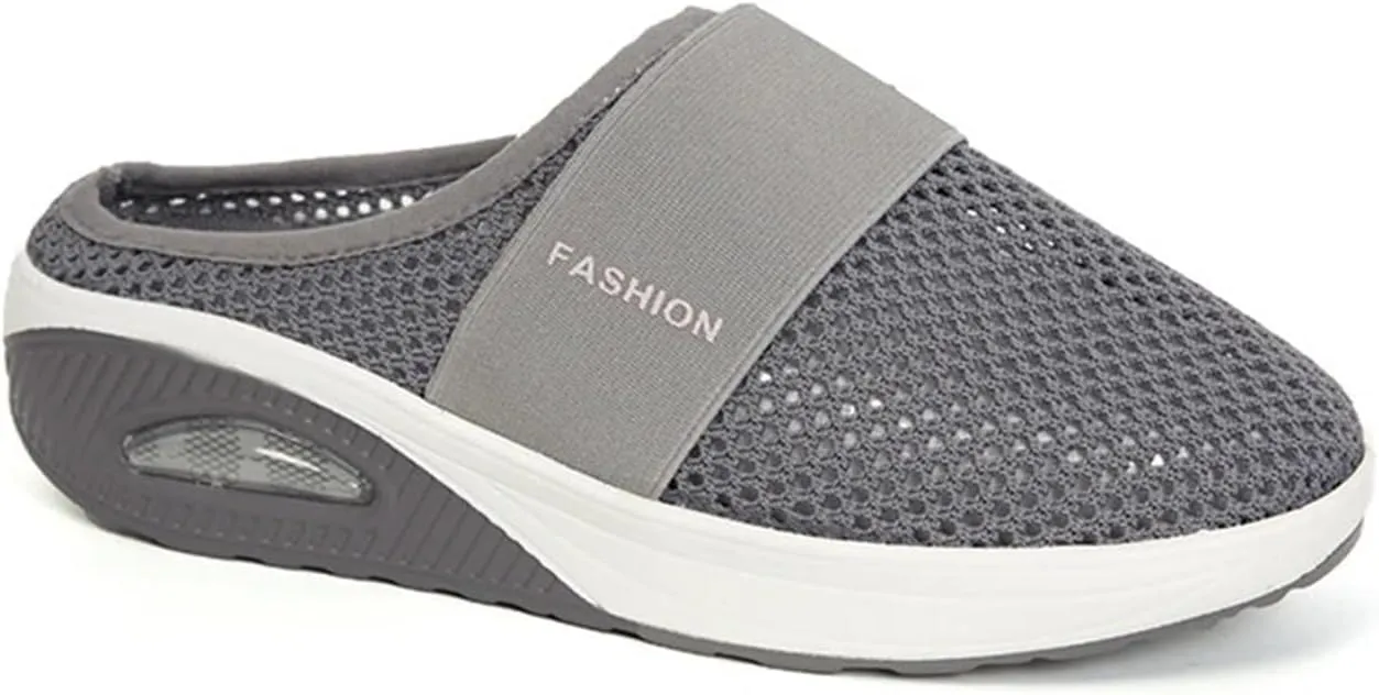 Diabetic Air-Cushion Slip-On Walking Shoes Orthopedic Slippers Arch-Support Mules Backless Summer Mule Shoes Sneakers Mesh Air Cushion Open Back Slip On Breathable Slippers Closed Toe Slides