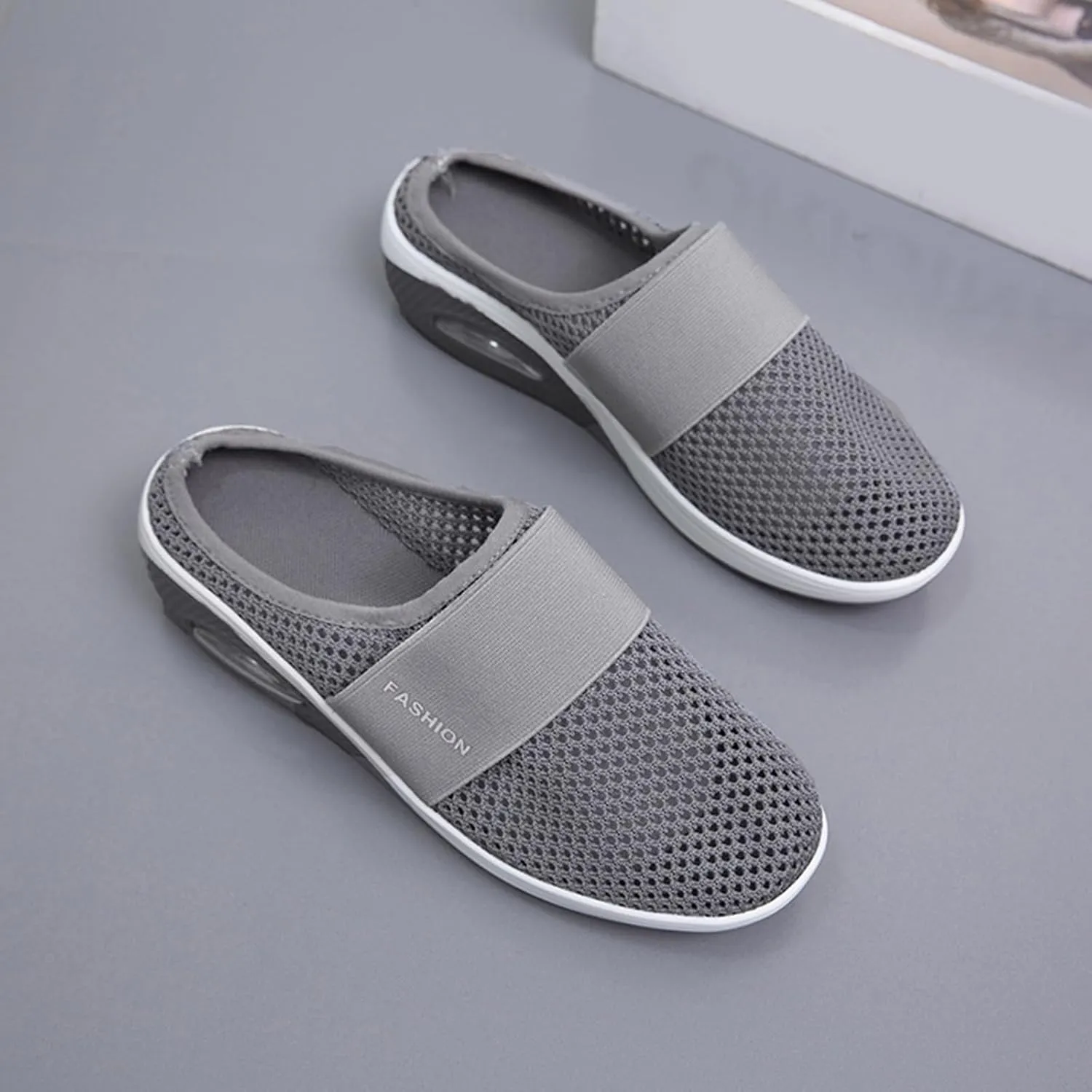 Diabetic Air-Cushion Slip-On Walking Shoes Orthopedic Slippers Arch-Support Mules Backless Summer Mule Shoes Sneakers Mesh Air Cushion Open Back Slip On Breathable Slippers Closed Toe Slides