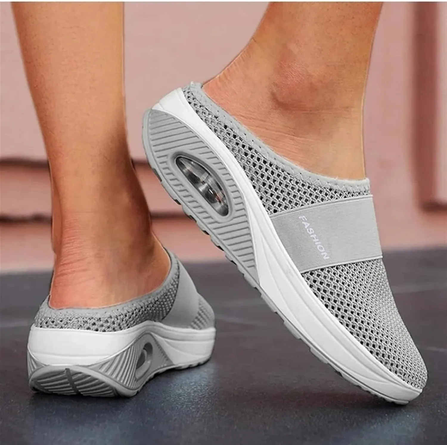 Diabetic Air-Cushion Slip-On Walking Shoes Orthopedic Slippers Arch-Support Mules Backless Summer Mule Shoes Sneakers Mesh Air Cushion Open Back Slip On Breathable Slippers Closed Toe Slides