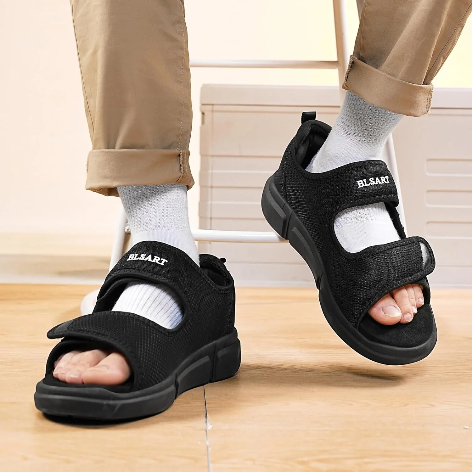 Diabetic Sandals for Men Wide Toe Swollen Feet Adjustable for Foot Pain ReliefOpen Toe Casual Athletic Sandals for Outdoor Beach Travel Summer