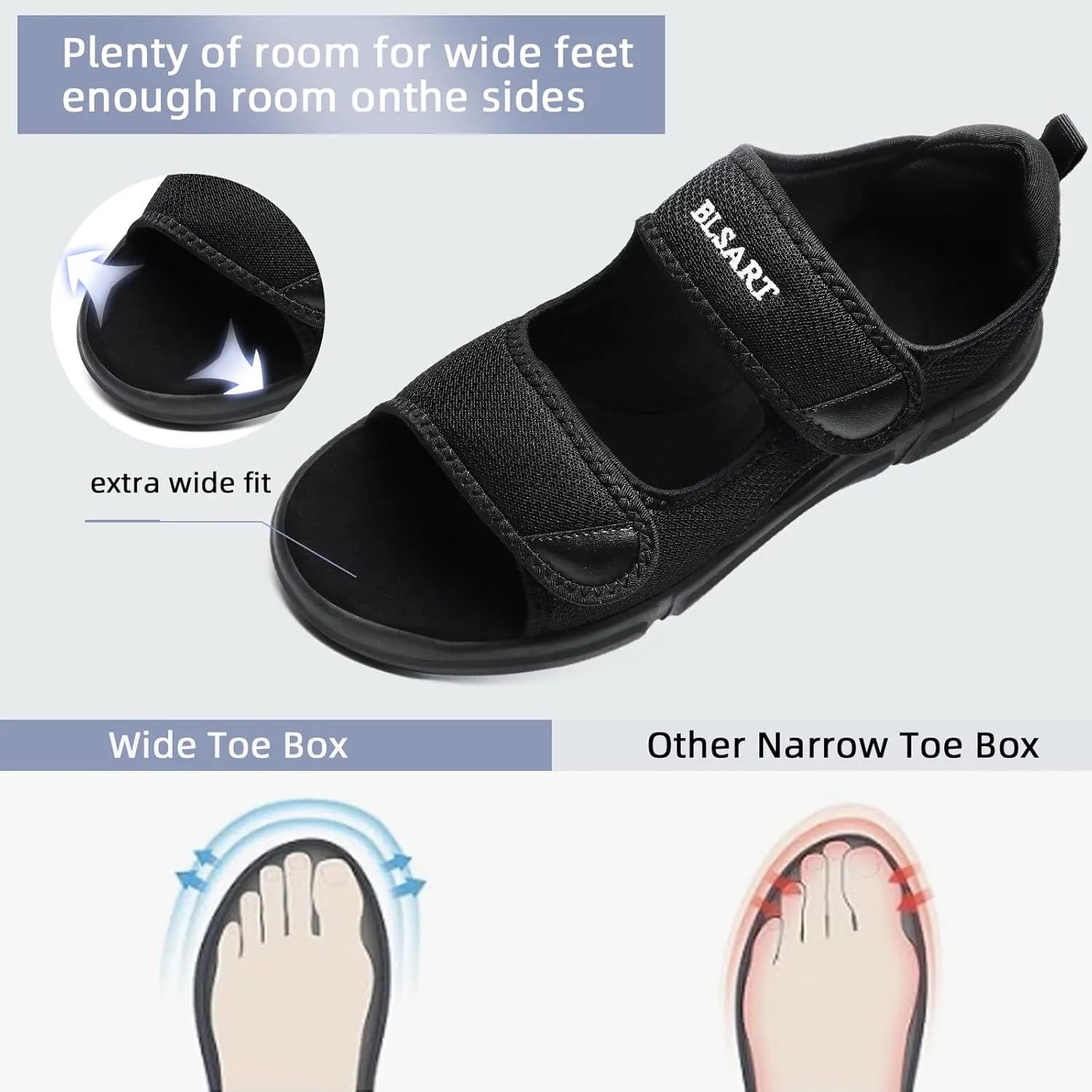 Diabetic Sandals for Men Wide Toe Swollen Feet Adjustable for Foot Pain ReliefOpen Toe Casual Athletic Sandals for Outdoor Beach Travel Summer