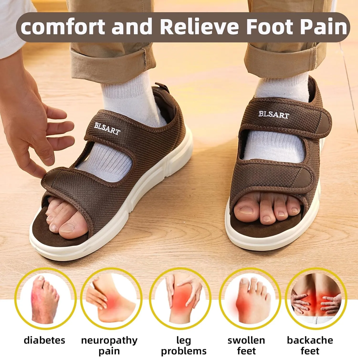 Diabetic Sandals for Men Wide Toe Swollen Feet Adjustable for Foot Pain ReliefOpen Toe Casual Athletic Sandals for Outdoor Beach Travel Summer