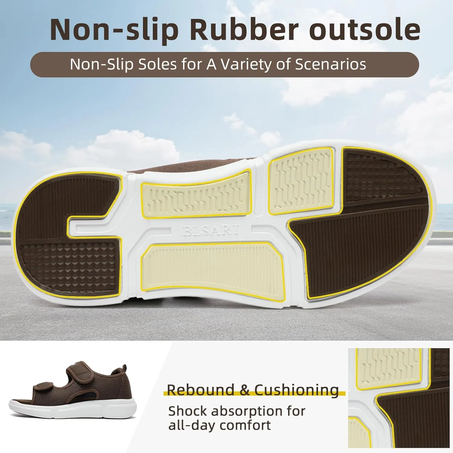 Diabetic Sandals for Men Wide Toe Swollen Feet Adjustable for Foot Pain ReliefOpen Toe Casual Athletic Sandals for Outdoor Beach Travel Summer