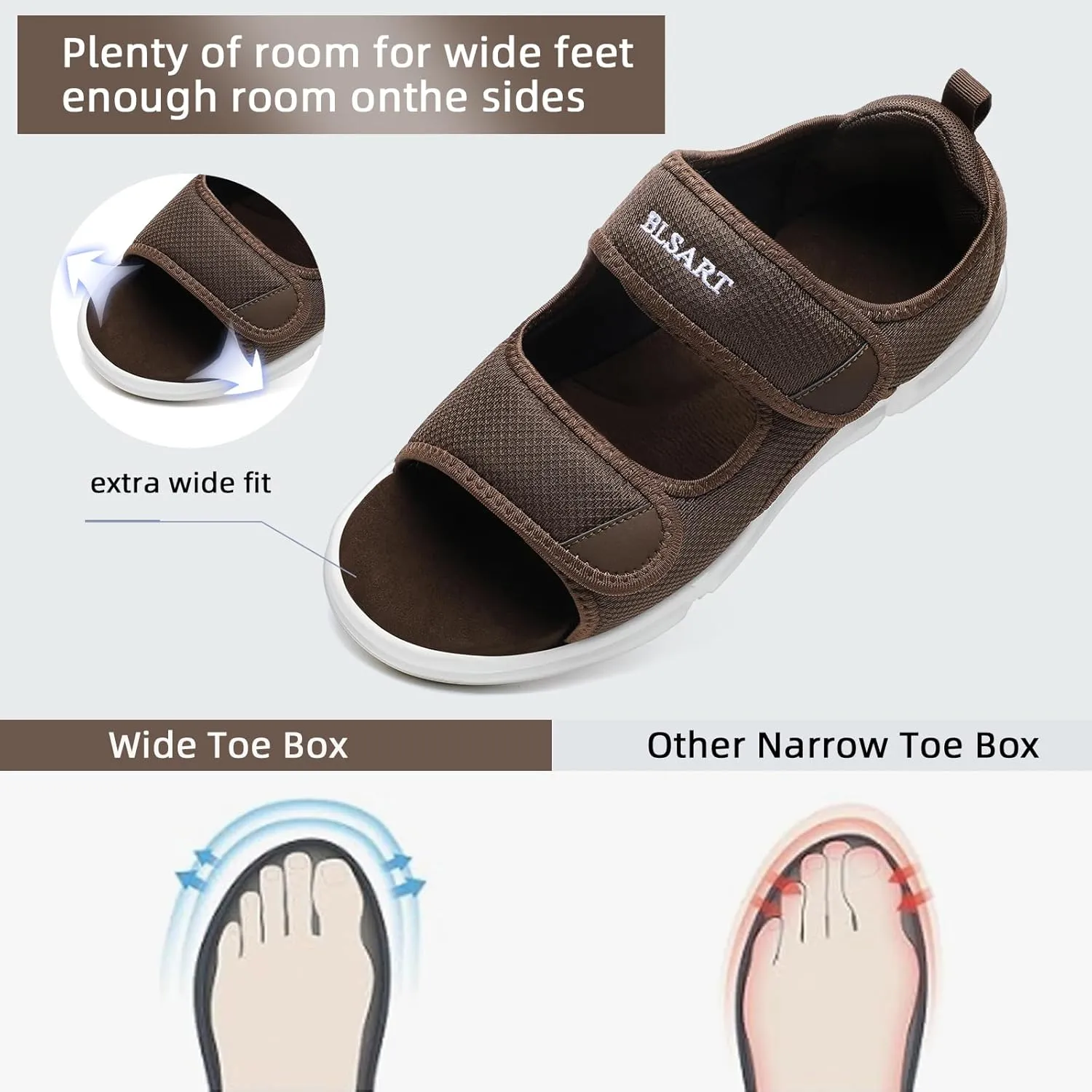 Diabetic Sandals for Men Wide Toe Swollen Feet Adjustable for Foot Pain ReliefOpen Toe Casual Athletic Sandals for Outdoor Beach Travel Summer