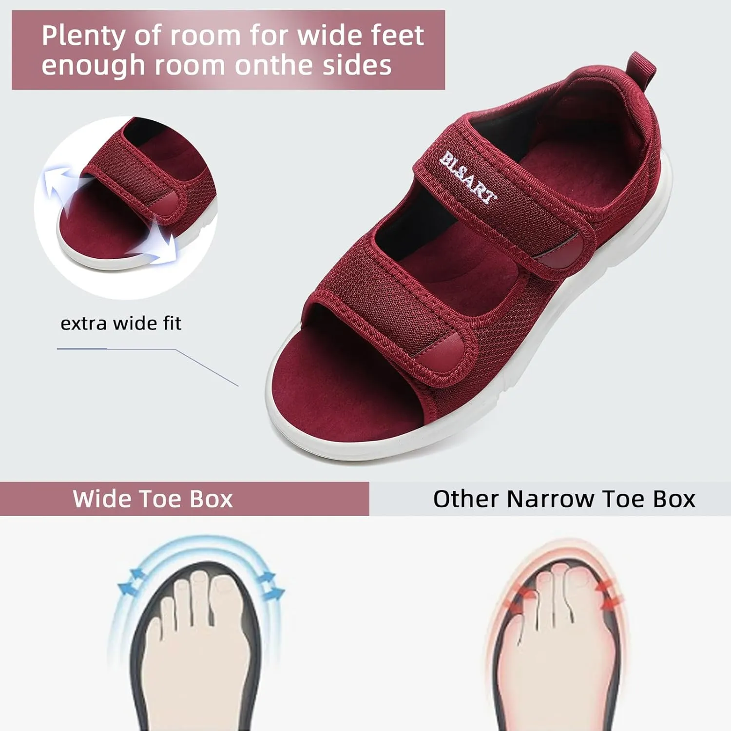 Diabetic Sandals for Women Wide Toe Swollen Feet Adjustable for Foot Pain Relief Open Toe Casual Athletic Sandals for Outdoor Beach Travel Summer