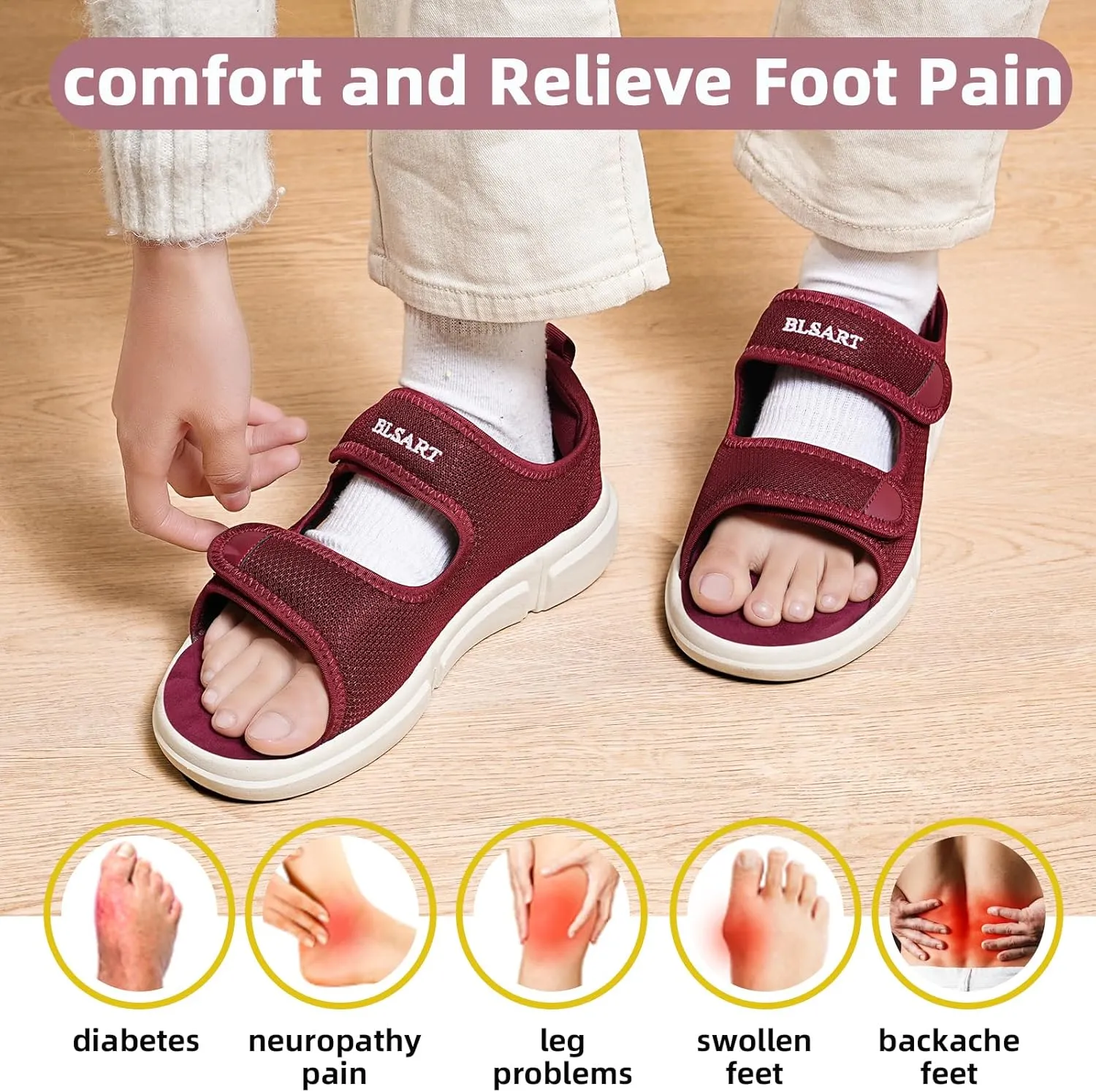 Diabetic Sandals for Women Wide Toe Swollen Feet Adjustable for Foot Pain Relief Open Toe Casual Athletic Sandals for Outdoor Beach Travel Summer