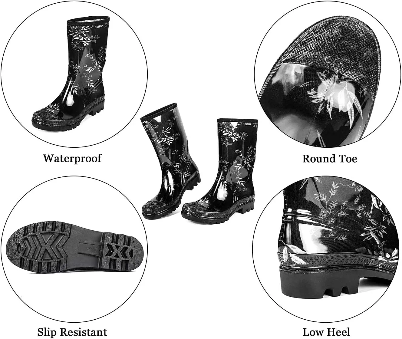 DKSUKO Waterproof Womens Rain Boots insulated,Lightweight Rubber fashion Boots in Gardening,Warm and Comfortable Wide Calf Rain Boots with Glossy in Outdoor