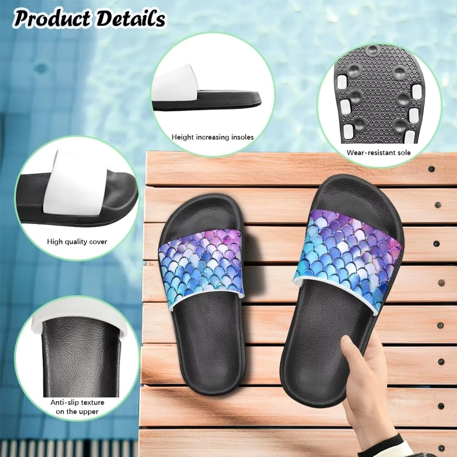 Doojoayie Wide Fit Slides for Kids Girls Colorful Beach Shoes for Water Play Non Slip