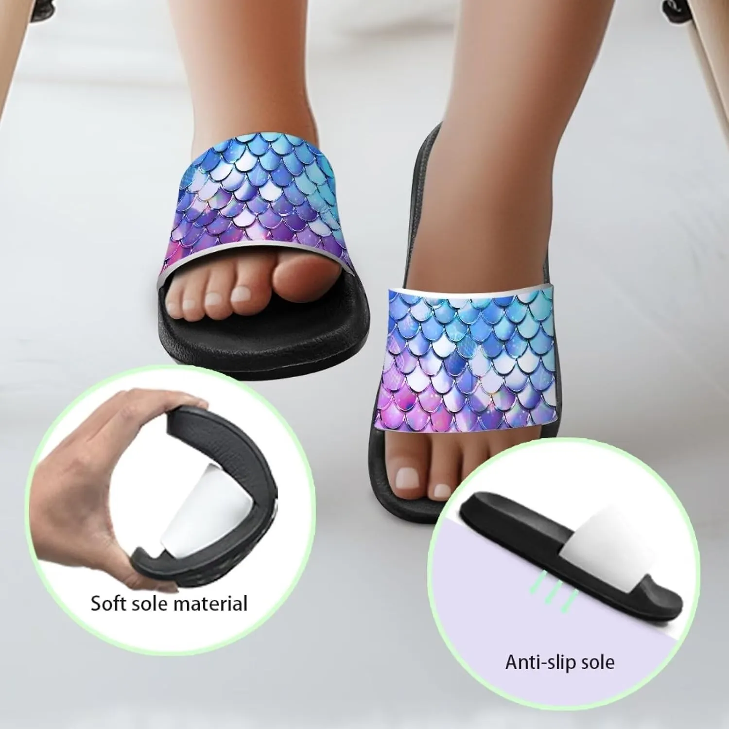 Doojoayie Wide Fit Slides for Kids Girls Colorful Beach Shoes for Water Play Non Slip