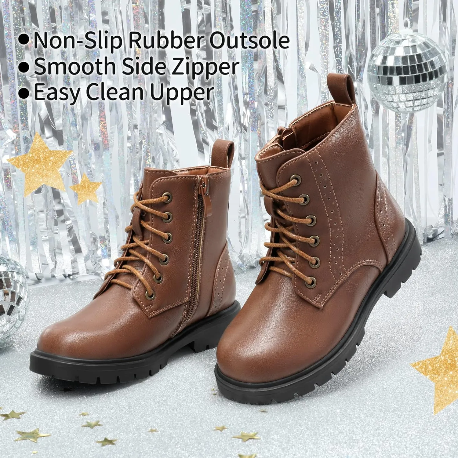 DREAM PAIRS Boys Girls Side Zipper Combat Ankle Boots(Toddler/Little Kid