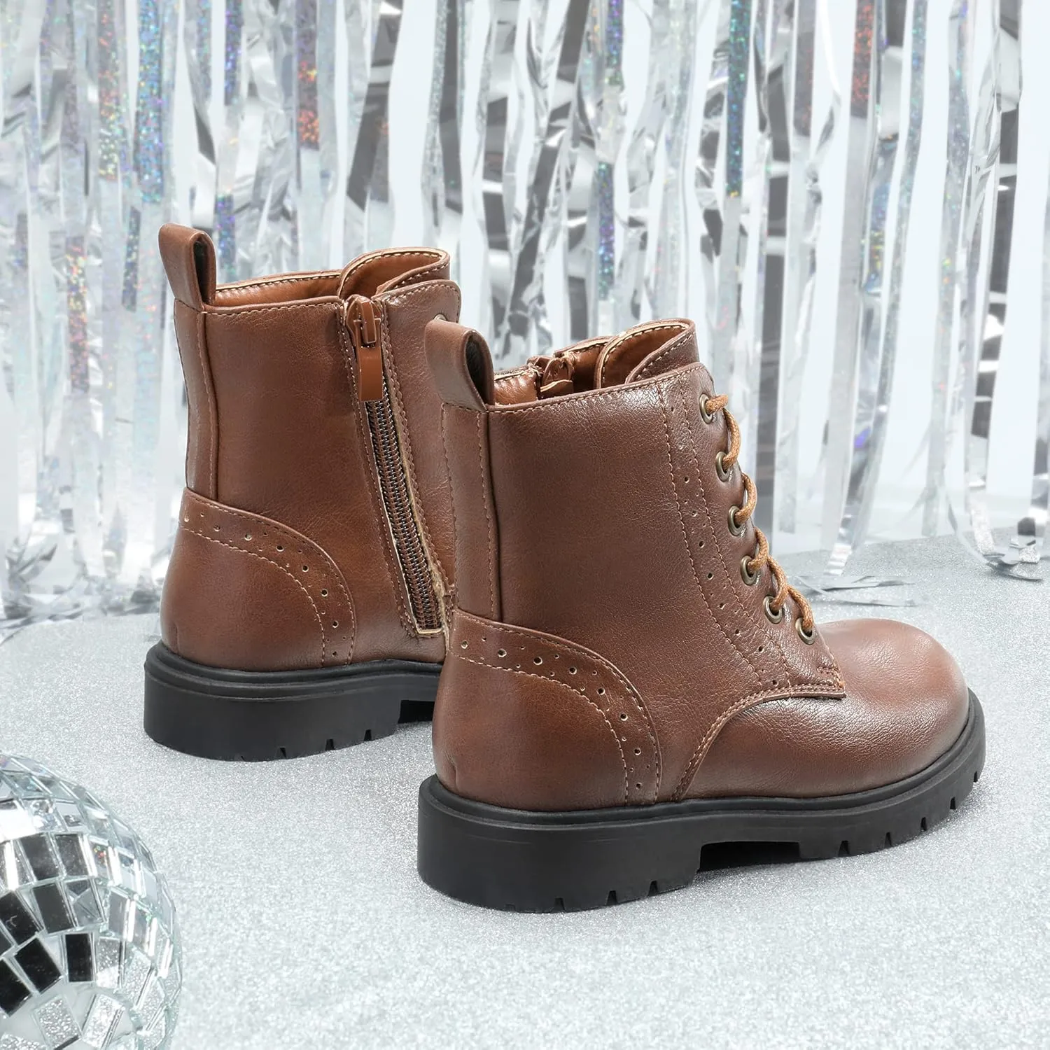 DREAM PAIRS Boys Girls Side Zipper Combat Ankle Boots(Toddler/Little Kid