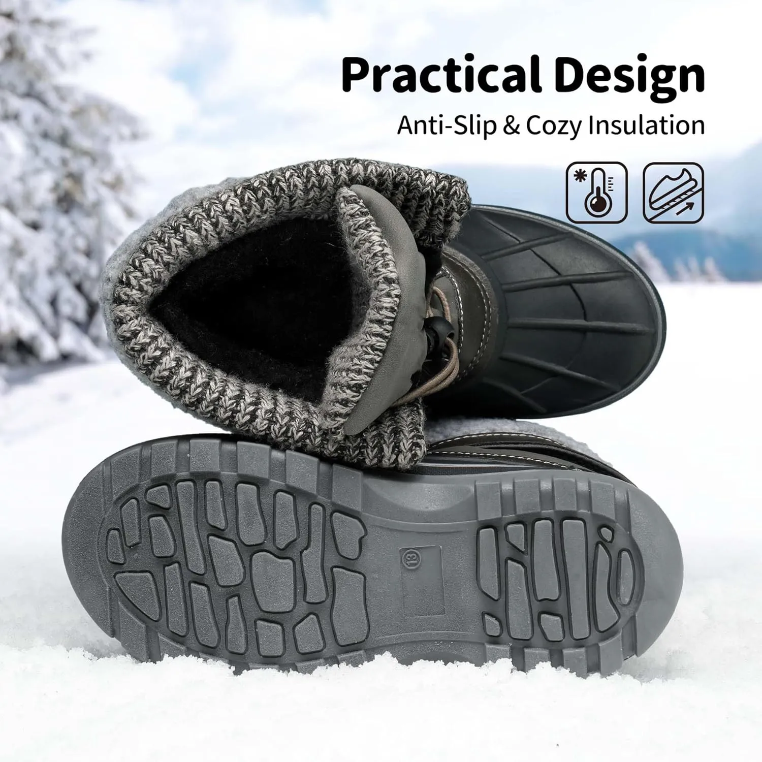 DREAM PAIRS Boys Girls Snow Boots Water-Resistant Outdoor Warm Cozy Anti-Slip Mid Calf Faux Fur Lining Insulated Winter Shoes for Little/Big Kids