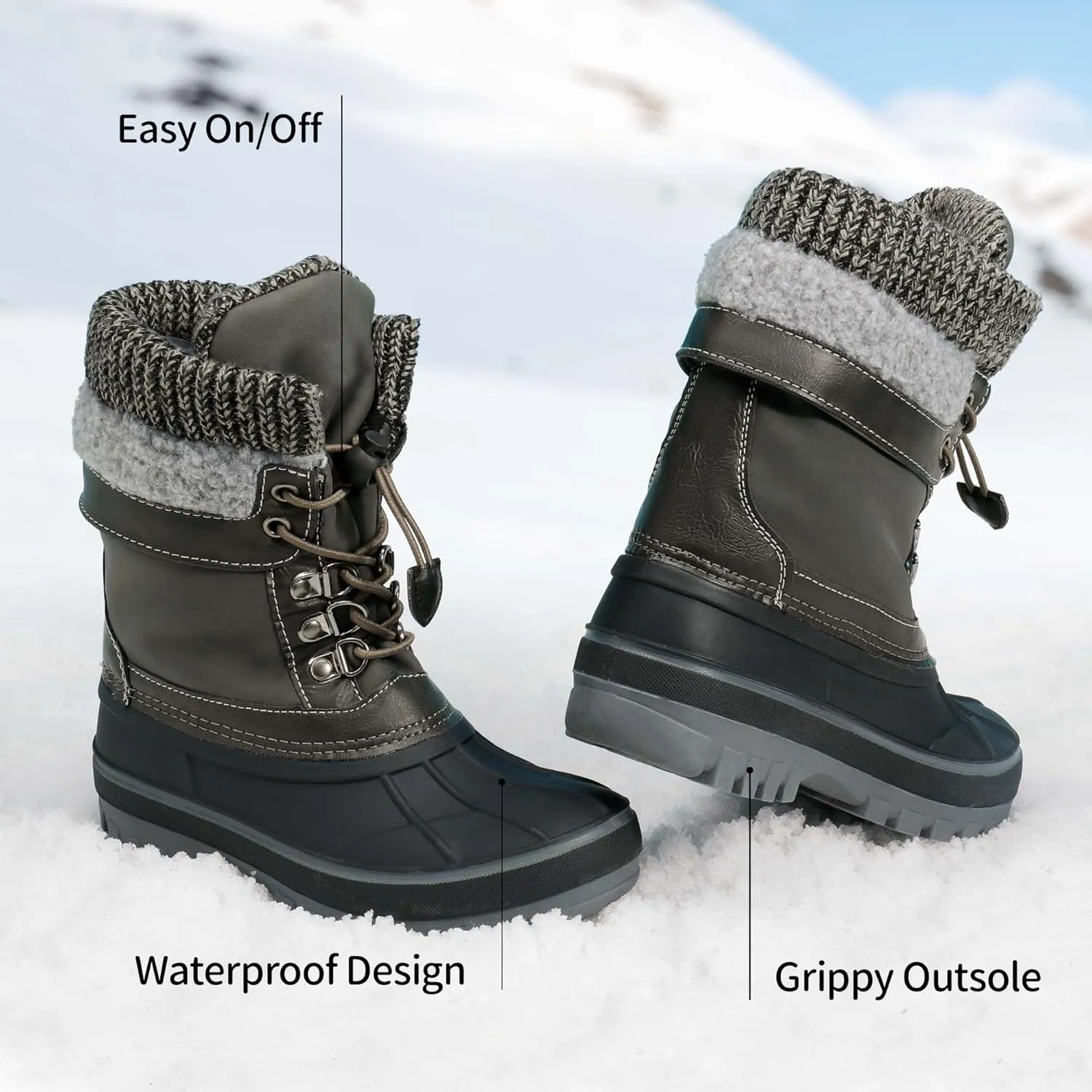 DREAM PAIRS Boys Girls Snow Boots Water-Resistant Outdoor Warm Cozy Anti-Slip Mid Calf Faux Fur Lining Insulated Winter Shoes for Little/Big Kids