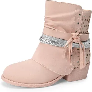 DREAM PAIRS Girls Ankle Boots Side Zipper Low Heels Boots Little Kid/Big Kid