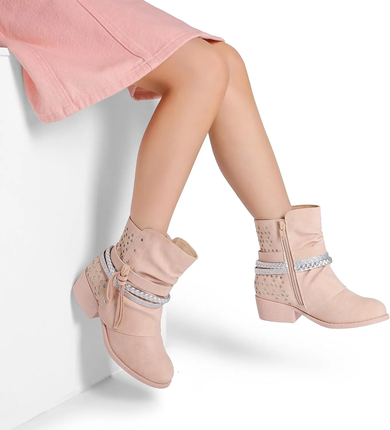 DREAM PAIRS Girls Ankle Boots Side Zipper Low Heels Boots Little Kid/Big Kid