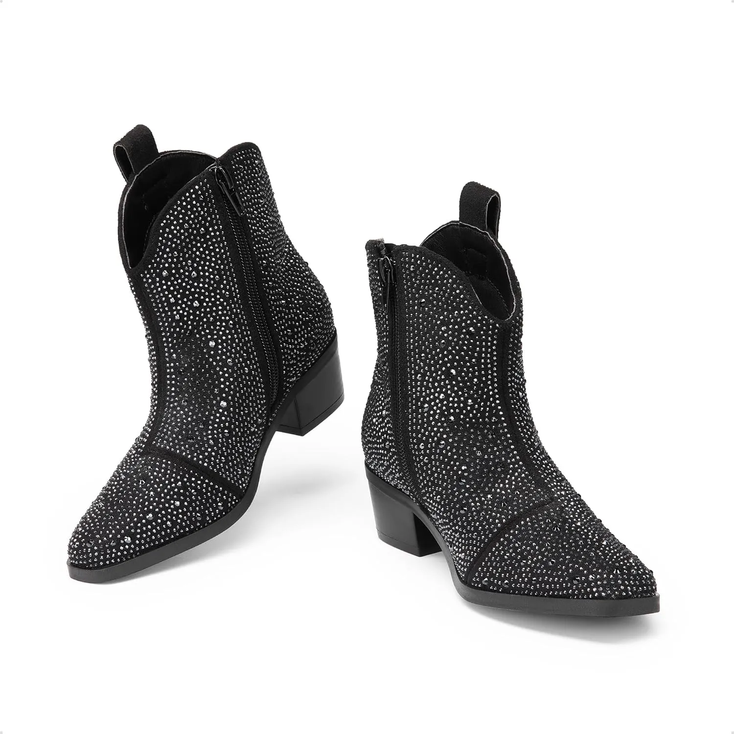 DREAM PAIRS Girls Cowgirl Cowboy Rhinestone Boots Ankle Low Heel Dress Booties