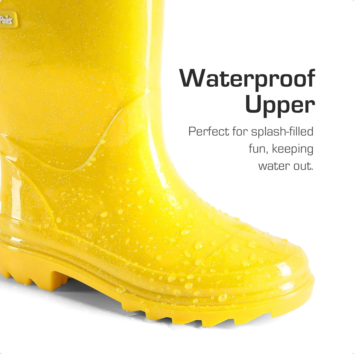 DREAM PAIRS Kids Rain Boots Glitter Boys Girls with Easy-on Handles Sparkly Waterproof Boots Outdoor Playing Rain Boots Unisex-Child