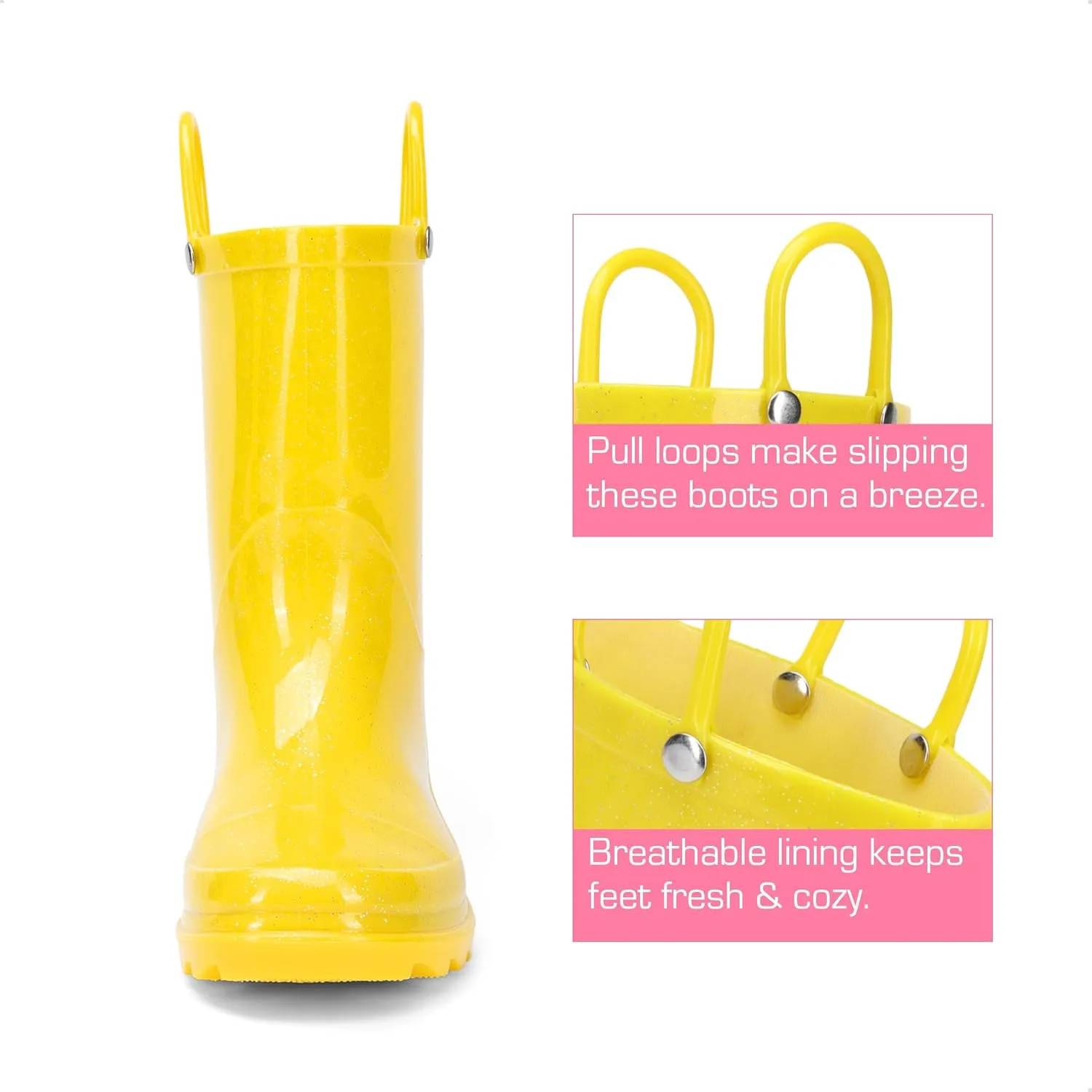 DREAM PAIRS Kids Rain Boots Glitter Boys Girls with Easy-on Handles Sparkly Waterproof Boots Outdoor Playing Rain Boots Unisex-Child