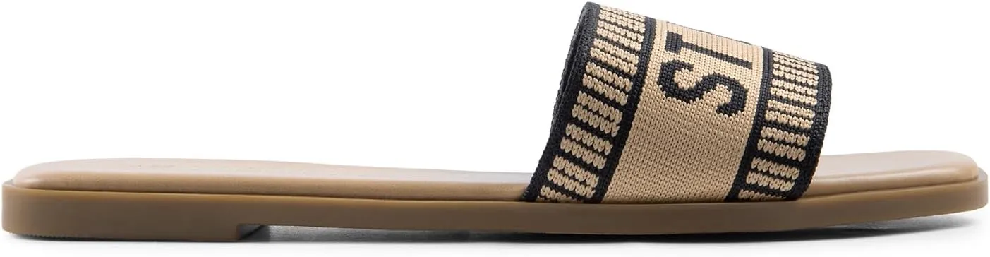 DREAM PAIRS Women's Flat Sandals Slip On Slides Sandals Square Open Toe Jacquard Braided Fashion Slides Casual Beach Slippers for Summer