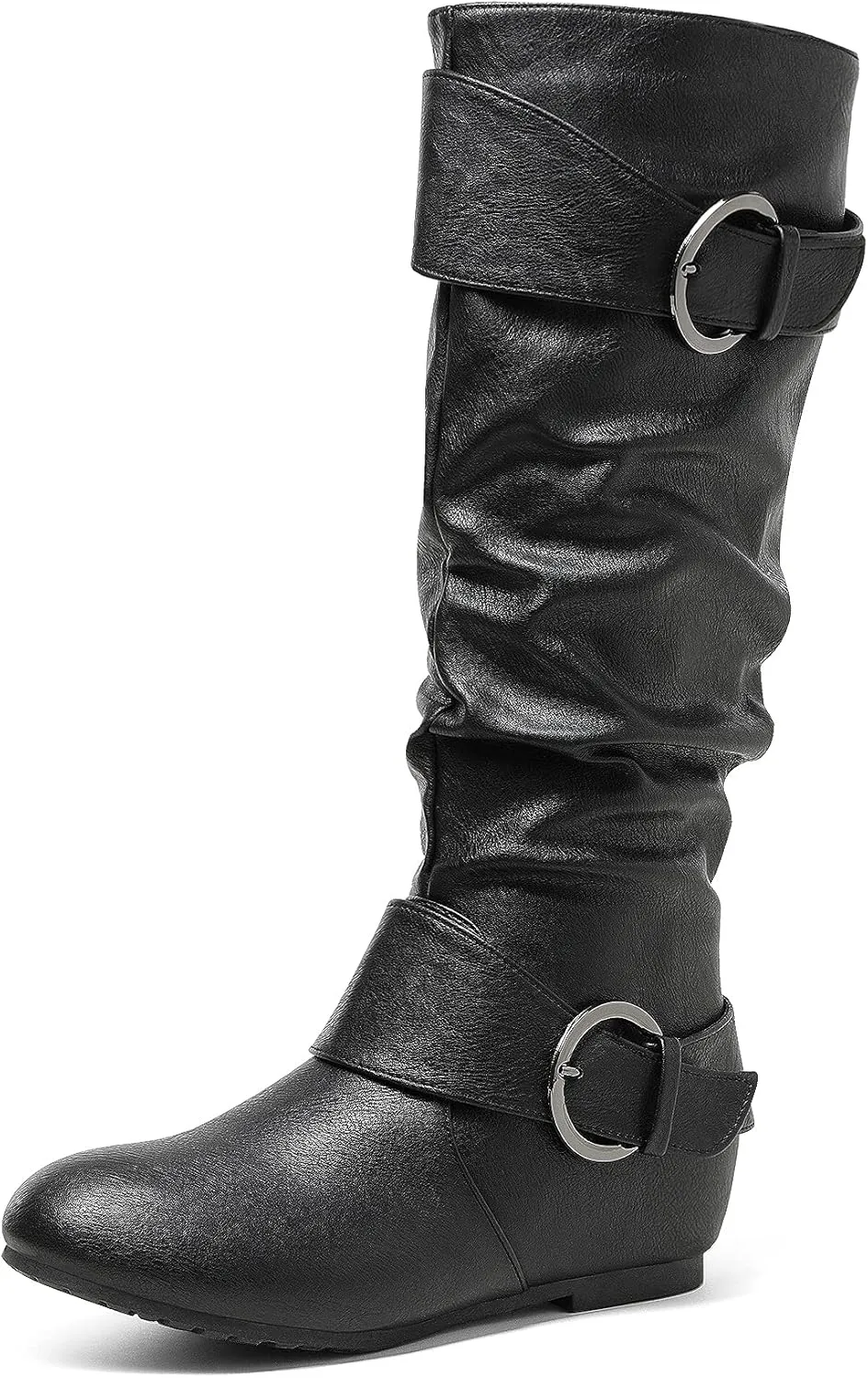 DREAM PAIRS Women's Knee High Low Hidden Wedge Boots Suede Faux Fur Lining Side Zipper Knee High Boots