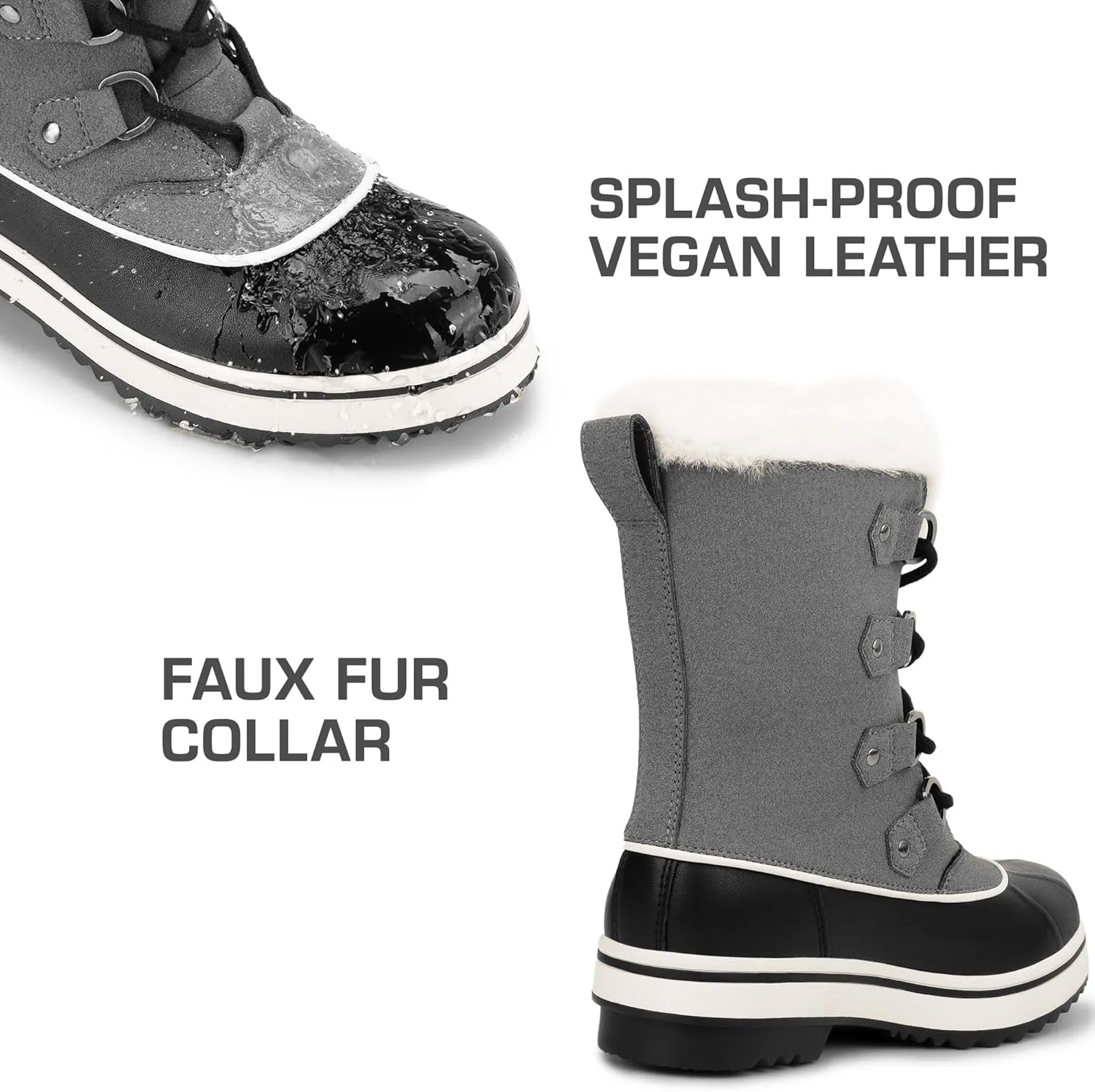 DREAM PAIRS Women's Snow Winter Boots Mid Calf Waterproof Warm Faux Fur Lined Lace Up Anti-slip Outdoor Duck Boots