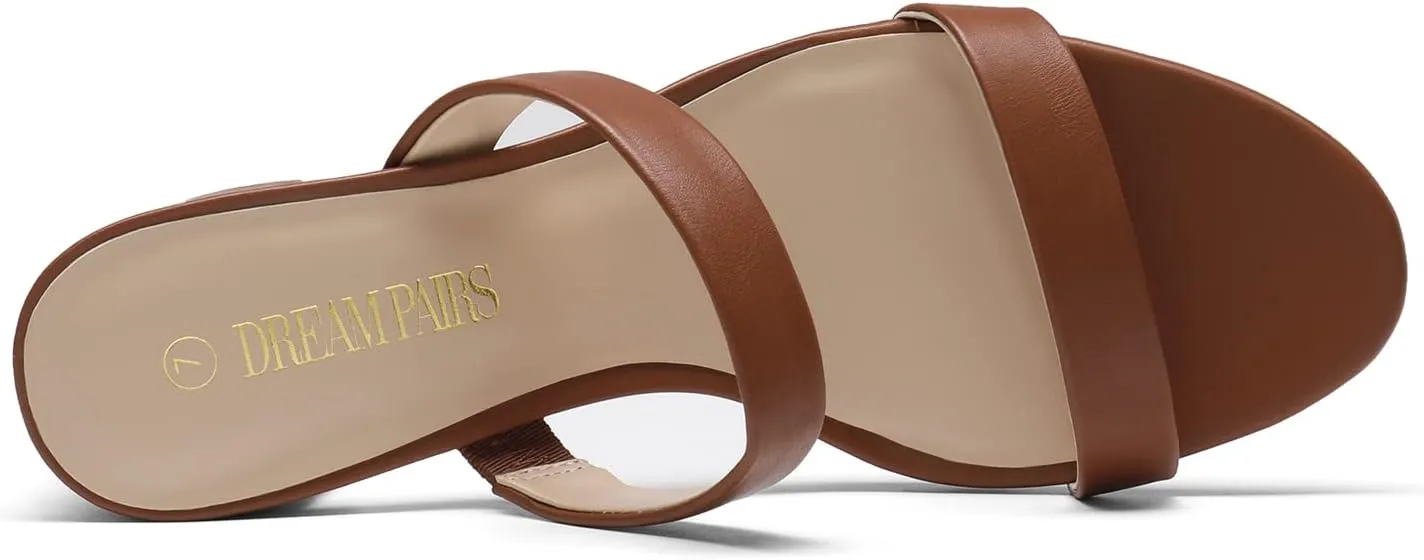 DREAM PAIRS Women's Two Strap Open Toe Low Block Chunky Heels Sandals Dress Pumps Casual Summer Mules Shoes
