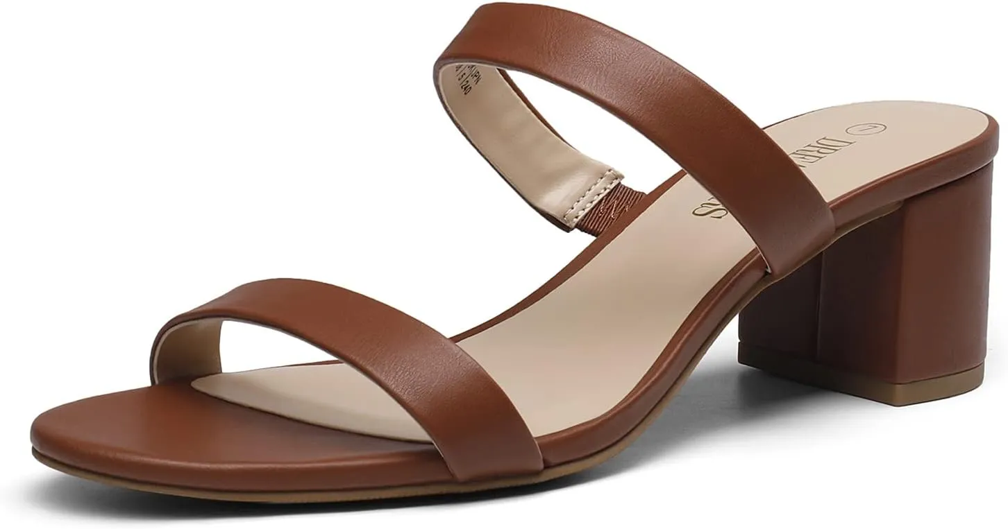 DREAM PAIRS Women's Two Strap Open Toe Low Block Chunky Heels Sandals Dress Pumps Casual Summer Mules Shoes