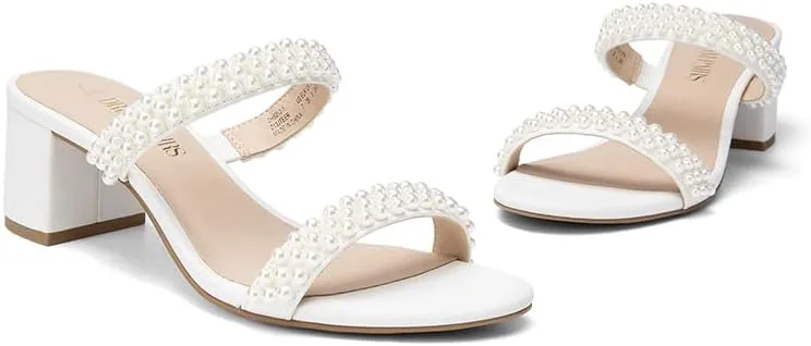 DREAM PAIRS Women's Two Strap Open Toe Low Block Chunky Heels Sandals Dress Pumps Casual Summer Mules Shoes