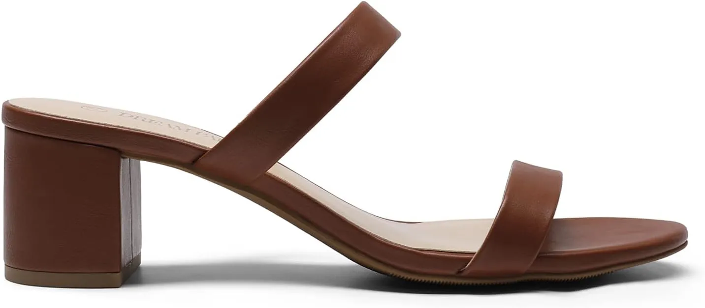 DREAM PAIRS Women's Two Strap Open Toe Low Block Chunky Heels Sandals Dress Pumps Casual Summer Mules Shoes